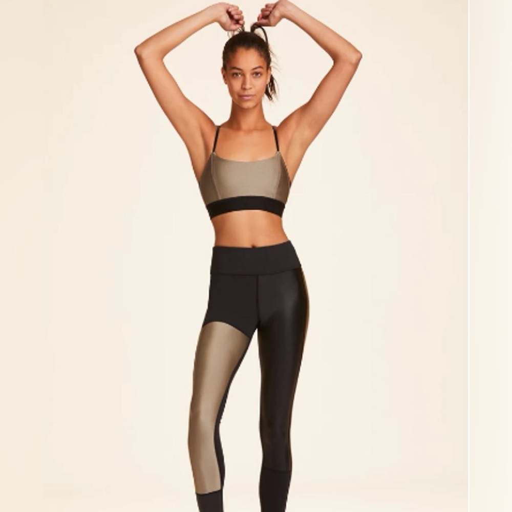 Alala 2 pc Gold Dust/Black Color Block Vamp Leggings + Bra Set XS $210
